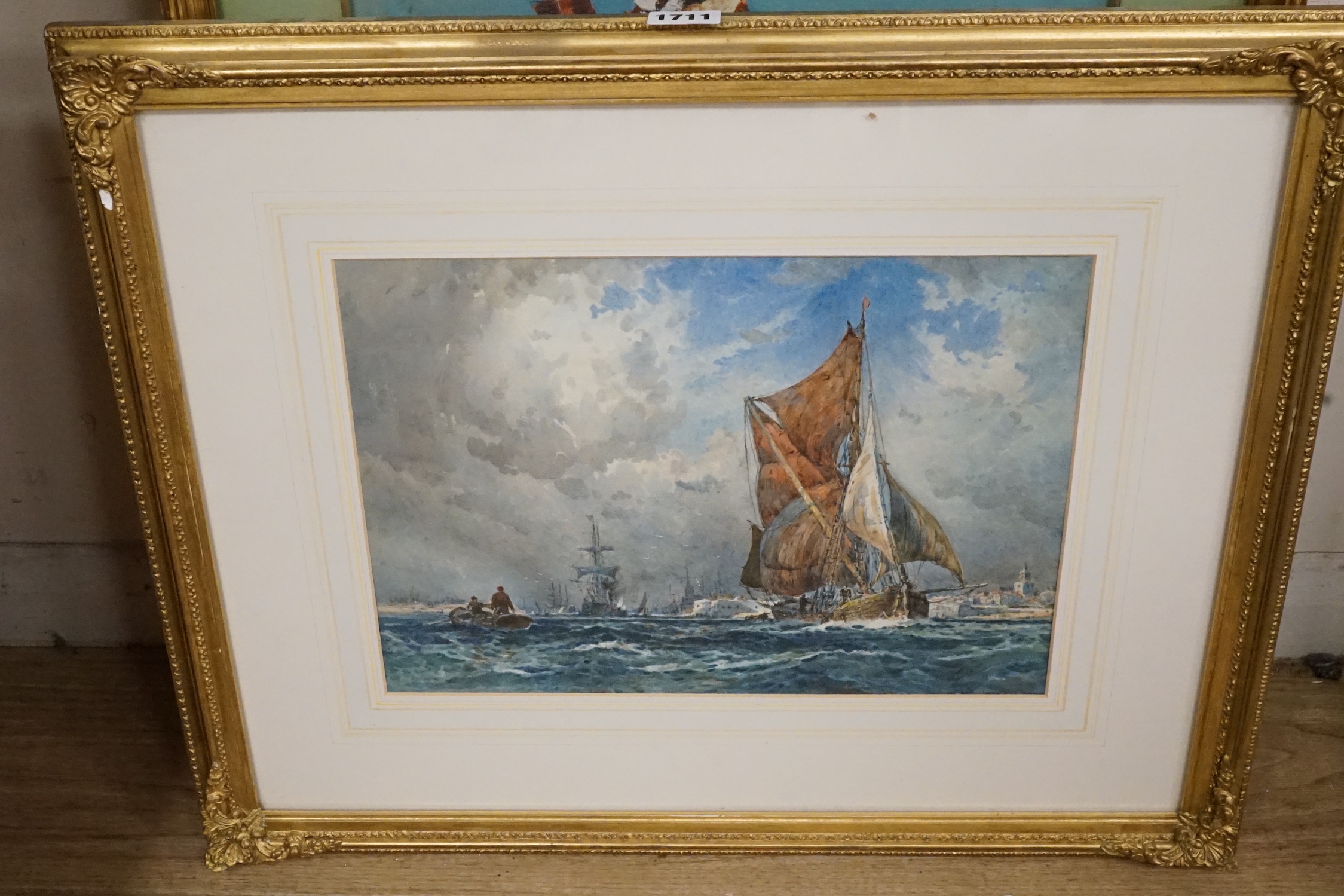 Sydney Goodwin (1867-1944), pair of watercolours, 'Barge out of Portsmouth' and 'Barge on the Thames picking up a mooring', unsigned, 25 x 33cm